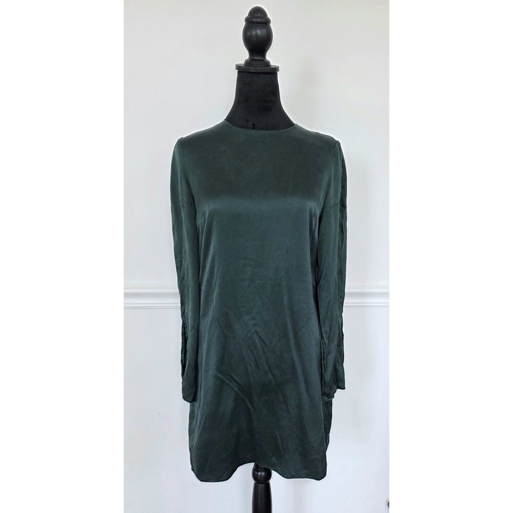 Banana Republic 100% Silk Long Sleeve Green Lined Shift Mini Dress S